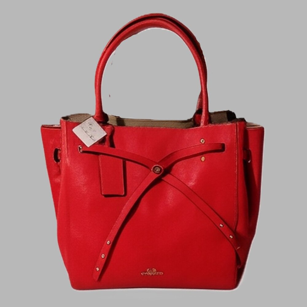 Coach Watermelon/Grey Birch Pebble Leather Turn-Lock Tie Tote/Bucket Bag 35160